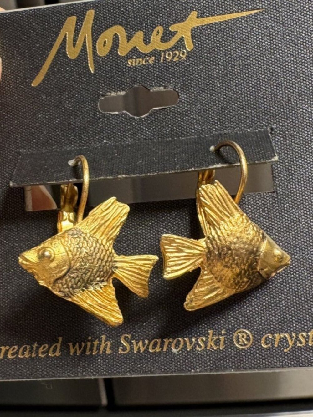 Monet Gold Plated Fish Shape Earring - Gold Color - Loverback Closure.